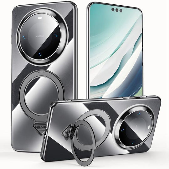 For Huawei Mate 60 Pro SULADA Electroplated Transparent MagSafe Holder Phone Case(Black)