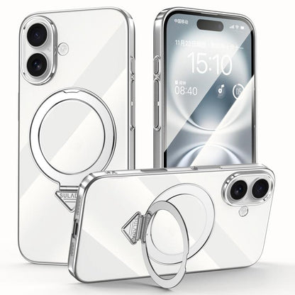 For iPhone 16 Plus SULADA Electroplated Transparent MagSafe Holder Phone Case(Silver) - iPhone 16 Plus Cases by SULADA | Online Shopping UK | buy2fix