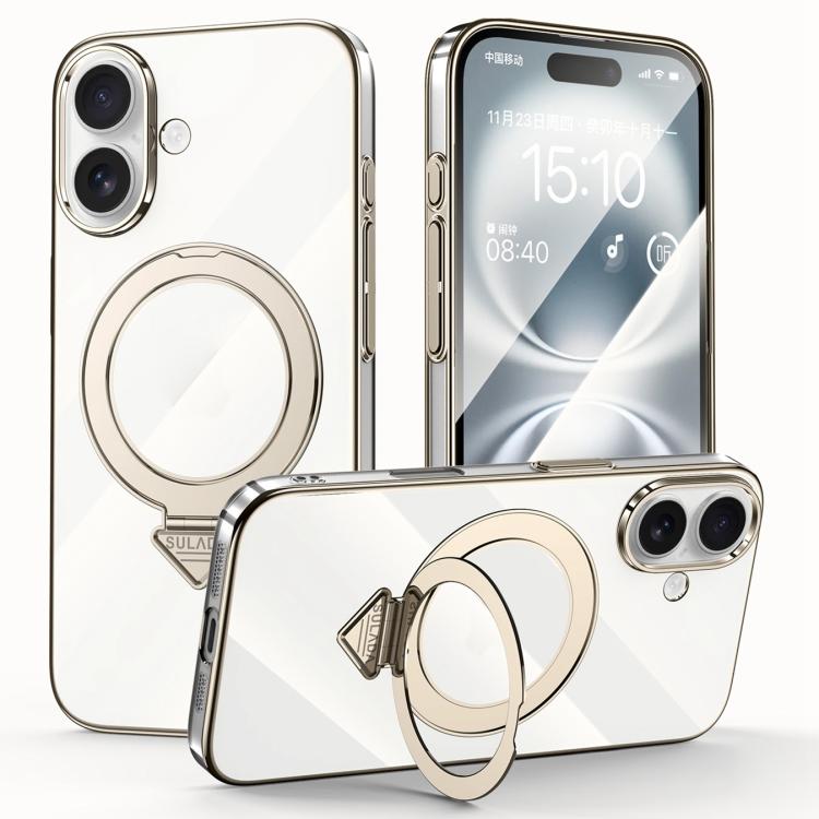 For iPhone 16 SULADA Electroplated Transparent MagSafe Holder Phone Case(Grey) - iPhone 16 Cases by SULADA | Online Shopping UK | buy2fix