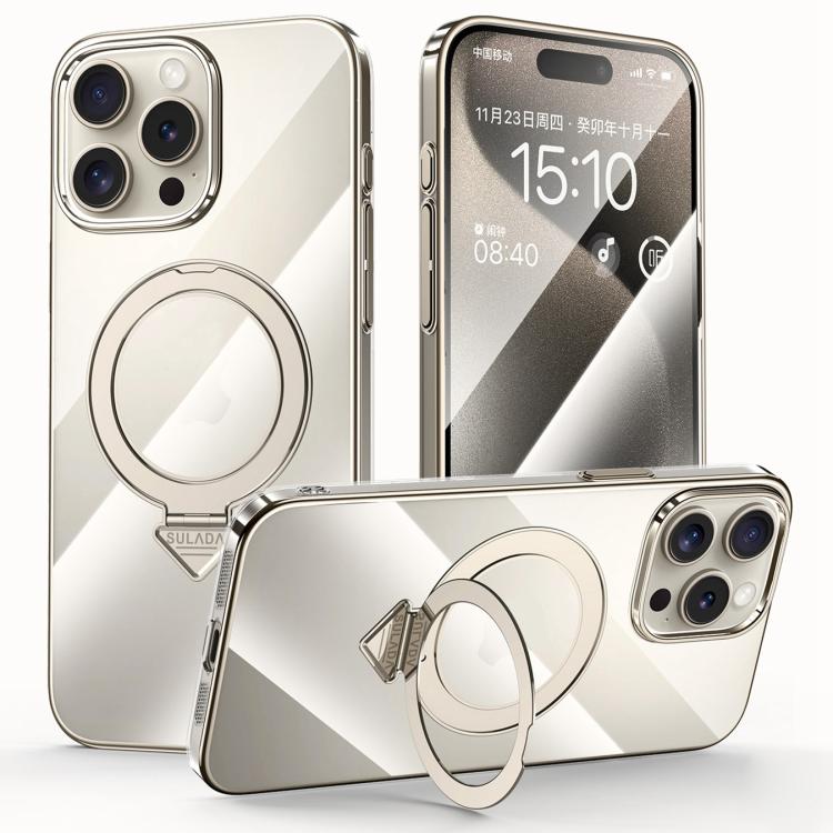 For iPhone 15 Pro SULADA Electroplated Transparent MagSafe Holder Phone Case(Grey) - iPhone 15 Pro Cases by SULADA | Online Shopping UK | buy2fix