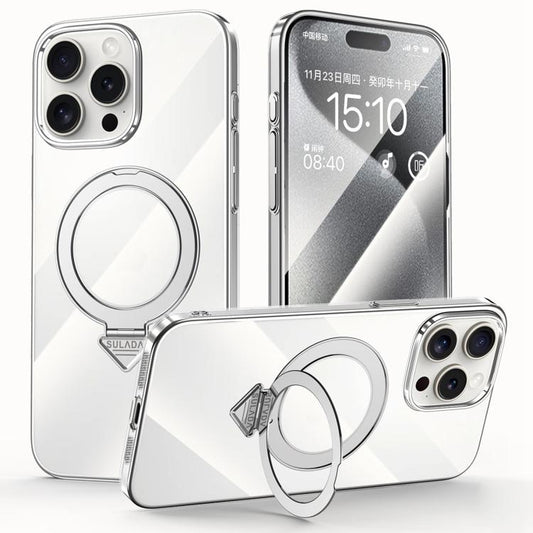 For iPhone 15 Pro SULADA Electroplated Transparent MagSafe Holder Phone Case(Silver) - iPhone 15 Pro Cases by SULADA | Online Shopping UK | buy2fix