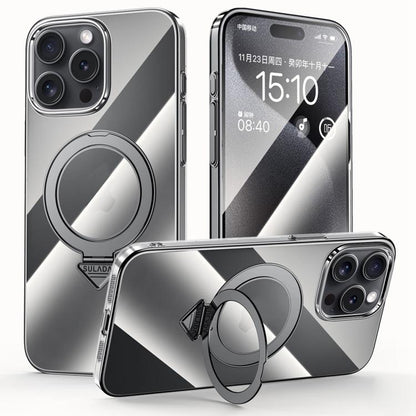 For iPhone 15 Pro SULADA Electroplated Transparent MagSafe Holder Phone Case(Black) - iPhone 15 Pro Cases by SULADA | Online Shopping UK | buy2fix