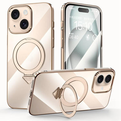 For iPhone 15 SULADA Electroplated Transparent MagSafe Holder Phone Case(Gold) - iPhone 15 Cases by SULADA | Online Shopping UK | buy2fix