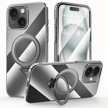 For iPhone 15 SULADA Electroplated Transparent MagSafe Holder Phone Case(Black) - iPhone 15 Cases by SULADA | Online Shopping UK | buy2fix