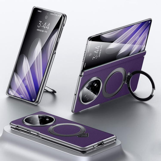 For OPPO Find N5 SULADA Top Grain Leather MagSafe Magnetic Holder Phone Case(Purple)