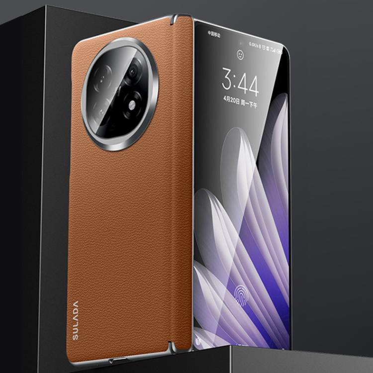 For OPPO Find N5 SULADA Frameless Top Layer Cowhide Leather Hybrid PC Phone Case(Brown) - Find N5 Cases by SULADA | Online Shopping UK | buy2fix