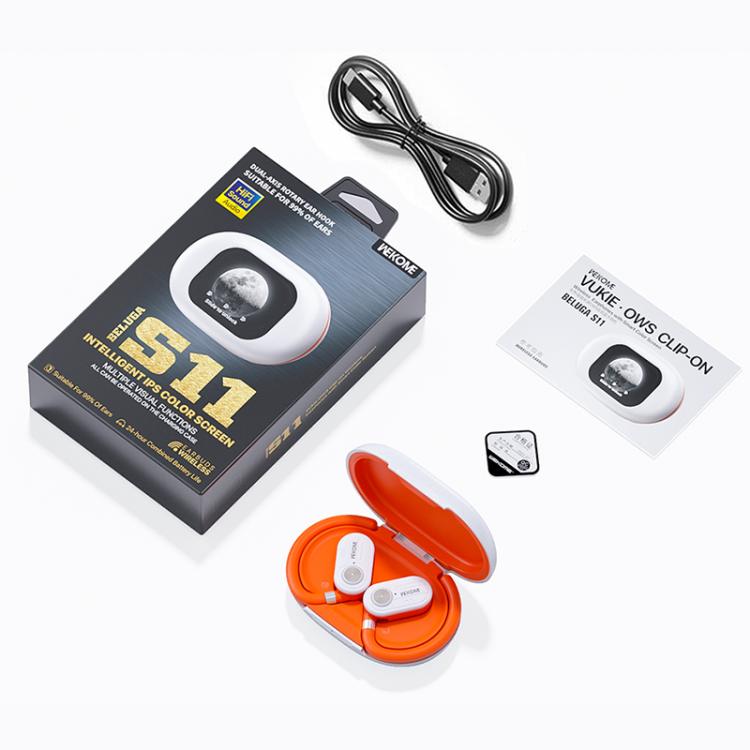 WK Beluga S11 Vukie OWS Clip-on Wireless Earphones with Smart Color Screen(White) - Bluetooth Earphone by WK | Online Shopping UK | buy2fix