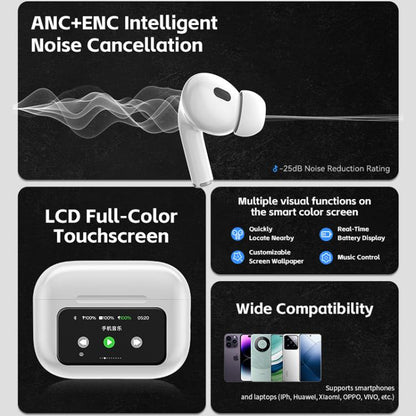 WK WS-26 Liton Series ANC+ENC Wireless Earbuds with Smart Color Screen(White) - TWS Earphone by WK | Online Shopping UK | buy2fix