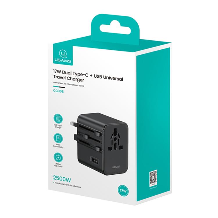 USAMS CC308 17W Dual Type-C and USB-A Ports Universal Travel Charger(Black) - Plug Adaptor by USAMS | Online Shopping UK | buy2fix