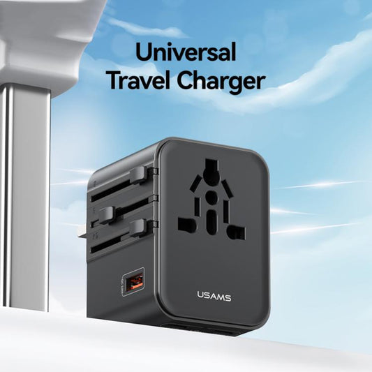USAMS CC309 25W Dual Type-C and USB-A Ports Universal Travel Charger(Black) - Plug Adaptor by USAMS | Online Shopping UK | buy2fix