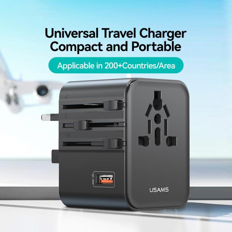 USAMS CC309 25W Dual Type-C and USB-A Ports Universal Travel Charger(Black) - Plug Adaptor by USAMS | Online Shopping UK | buy2fix