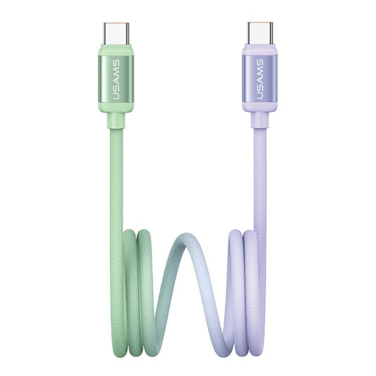 USAMS SJ756 Type-C to Type-C 60W Dual Color Aluminum Alloy Fast Charging Data Cable, Length:1.2m(Green Purple) - USB-C & Type-C Cable by USAMS | Online Shopping UK | buy2fix