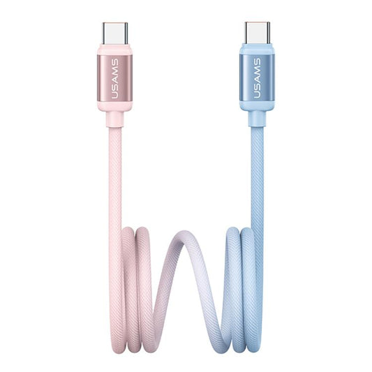 USAMS SJ756 Type-C to Type-C 60W Dual Color Aluminum Alloy Fast Charging Data Cable, Length:1.2m(Blue Pink) - USB-C & Type-C Cable by USAMS | Online Shopping UK | buy2fix