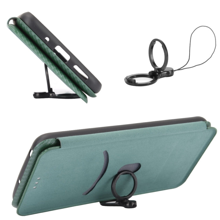 For Doogee X95 Carbon Fiber Texture Horizontal Flip TPU + PC + PU Leather Case with Card Slot & Lanyard(Green) by buy2fix