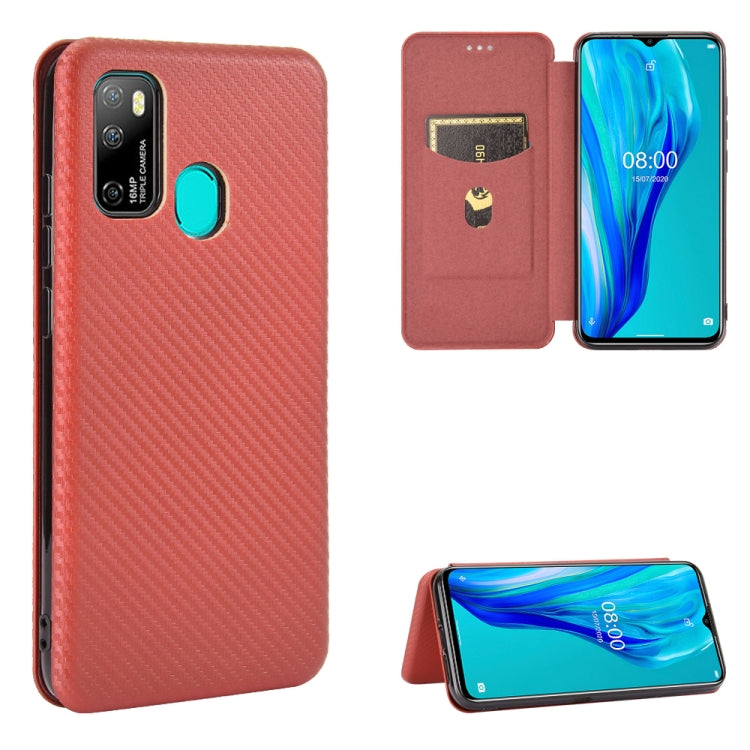 For Ulefone Note 9P Carbon Fiber Texture Horizontal Flip TPU + PC + PU Leather Case with Card Slot & Lanyard(Brown) by buy2fix