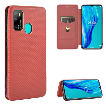 For Ulefone Note 9P Carbon Fiber Texture Horizontal Flip TPU + PC + PU Leather Case with Card Slot & Lanyard(Brown) by buy2fix