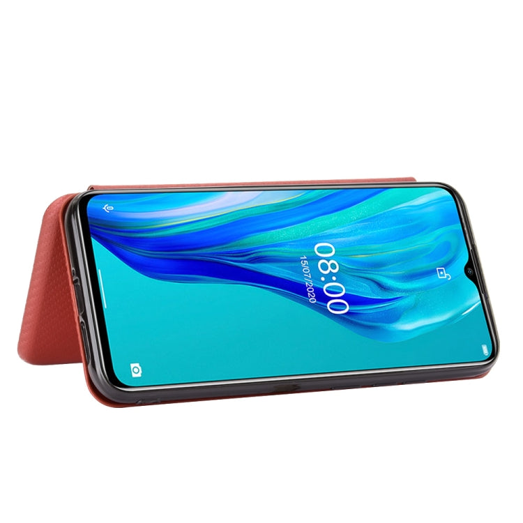 For Ulefone Note 9P Carbon Fiber Texture Horizontal Flip TPU + PC + PU Leather Case with Card Slot & Lanyard(Brown) by buy2fix