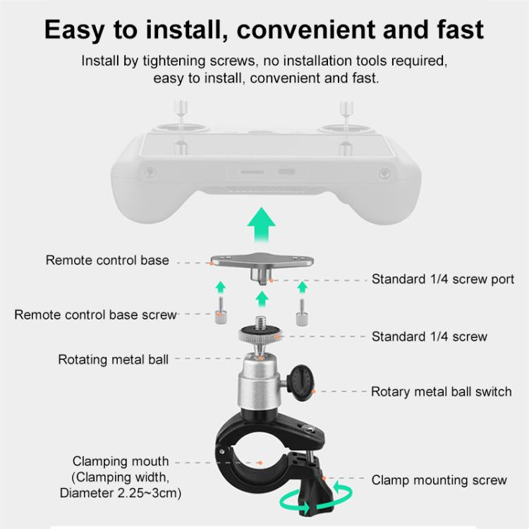 For DJI RC / RC 2 BRDRC Drone Remote Control Adapter Base Bicycle Holder(Black Silver) - Holder Series by BRDRC | Online Shopping UK | buy2fix