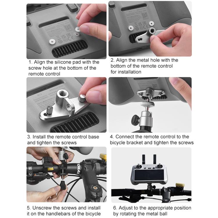 For DJI RC / RC 2 BRDRC Drone Remote Control Adapter Base Bicycle Holder(Black Silver) - Holder Series by BRDRC | Online Shopping UK | buy2fix