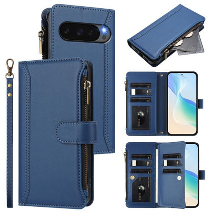 For Google Pixel 10 5G Global Magnetic Closure 9 Card Slots Zipper Leather Case with Hand Strap(Dark Blue) - Google Cases by buy2fix | Online Shopping UK | buy2fix