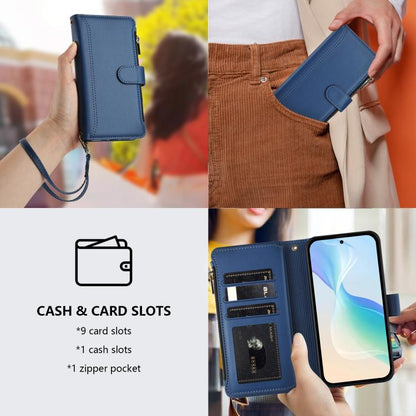 For Google Pixel 10 5G Global Magnetic Closure 9 Card Slots Zipper Leather Case with Hand Strap(Dark Blue) - Google Cases by buy2fix | Online Shopping UK | buy2fix