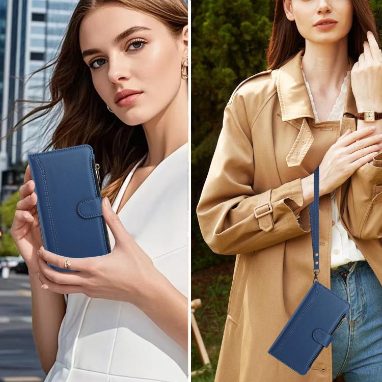 For Google Pixel 10 5G Global Magnetic Closure 9 Card Slots Zipper Leather Case with Hand Strap(Dark Blue) - Google Cases by buy2fix | Online Shopping UK | buy2fix