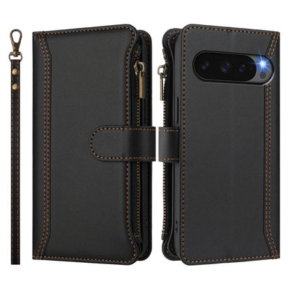 For Google Pixel 10 5G Global Magnetic Closure 9 Card Slots Zipper Leather Case with Hand Strap(Black) - Google Cases by buy2fix | Online Shopping UK | buy2fix