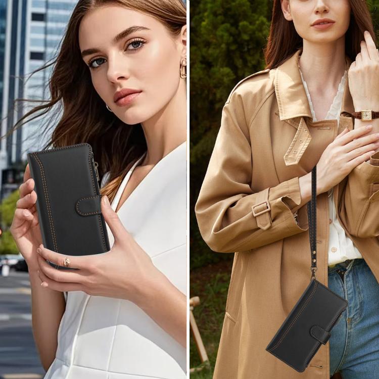 For Google Pixel 10 5G Global Magnetic Closure 9 Card Slots Zipper Leather Case with Hand Strap(Black) - Google Cases by buy2fix | Online Shopping UK | buy2fix