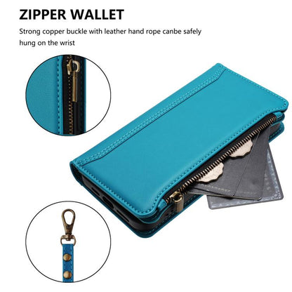 For Google Pixel 10 5G Global Magnetic Closure 9 Card Slots Zipper Leather Case with Hand Strap(Turquoise) - Google Cases by buy2fix | Online Shopping UK | buy2fix