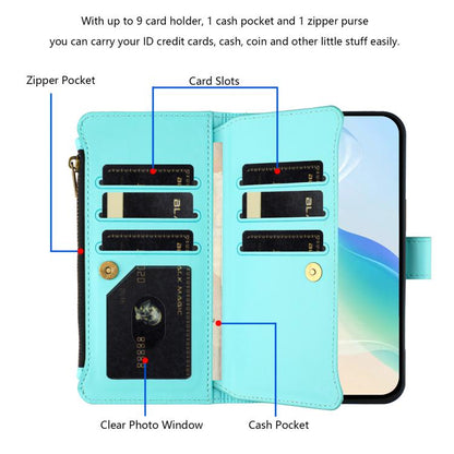 For Google Pixel 10 5G Global Magnetic Closure 9 Card Slots Zipper Leather Case with Hand Strap(Mint Green) - Google Cases by buy2fix | Online Shopping UK | buy2fix