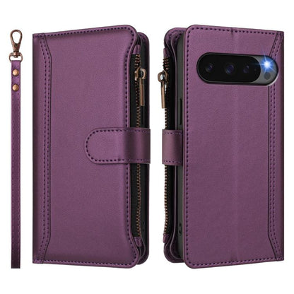 For Google Pixel 10 5G Global Magnetic Closure 9 Card Slots Zipper Leather Case with Hand Strap(Purple) - Google Cases by buy2fix | Online Shopping UK | buy2fix