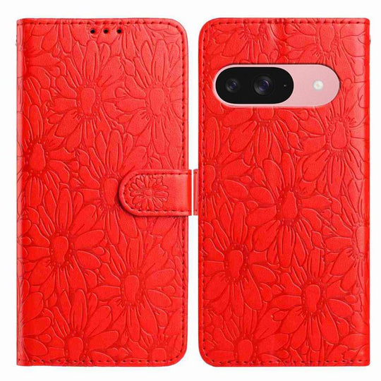 For Google Pixel 10 Daisy Embossed Leather Phone Case(Red)