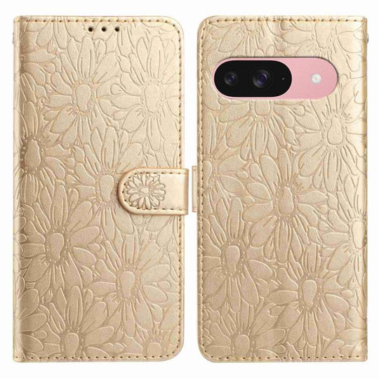 For Google Pixel 10 Daisy Embossed Leather Phone Case(Gold)