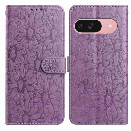 For Google Pixel 10 Daisy Embossed Leather Phone Case(Light Purple) - Google Cases by buy2fix | Online Shopping UK | buy2fix