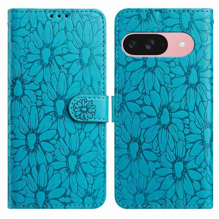 For Google Pixel 10 Daisy Embossed Leather Phone Case(Blue) - Google Cases by buy2fix | Online Shopping UK | buy2fix