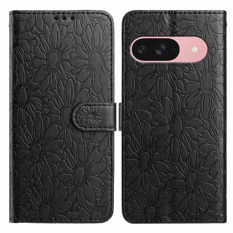 For Google Pixel 10 Daisy Embossed Leather Phone Case(Black) - Google Cases by buy2fix | Online Shopping UK | buy2fix