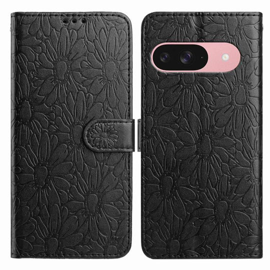 For Google Pixel 10 Daisy Embossed Leather Phone Case(Black)