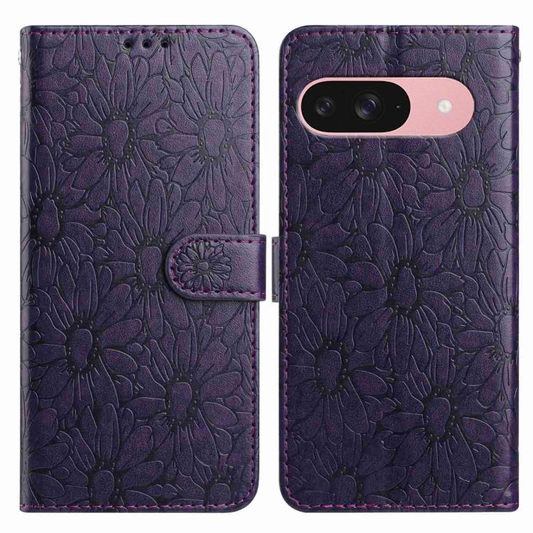 For Google Pixel 10 Daisy Embossed Leather Phone Case(Dark Purple) - Google Cases by buy2fix | Online Shopping UK | buy2fix
