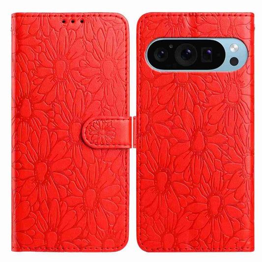 For Google Pixel 10 Pro Daisy Embossed Leather Phone Case(Red) - Google Cases by buy2fix | Online Shopping UK | buy2fix