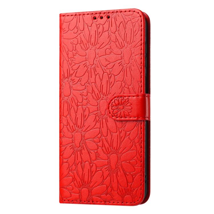 For Google Pixel 10 Pro Daisy Embossed Leather Phone Case(Red) - Google Cases by buy2fix | Online Shopping UK | buy2fix
