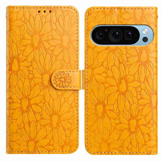 For Google Pixel 10 Pro Daisy Embossed Leather Phone Case(Yellow) - Google Cases by buy2fix | Online Shopping UK | buy2fix