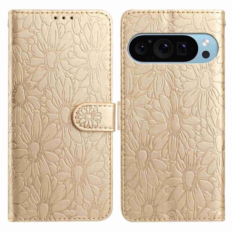 For Google Pixel 10 Pro Daisy Embossed Leather Phone Case(Gold) - Google Cases by buy2fix | Online Shopping UK | buy2fix