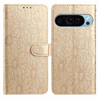 For Google Pixel 10 Pro Daisy Embossed Leather Phone Case(Gold) - Google Cases by buy2fix | Online Shopping UK | buy2fix