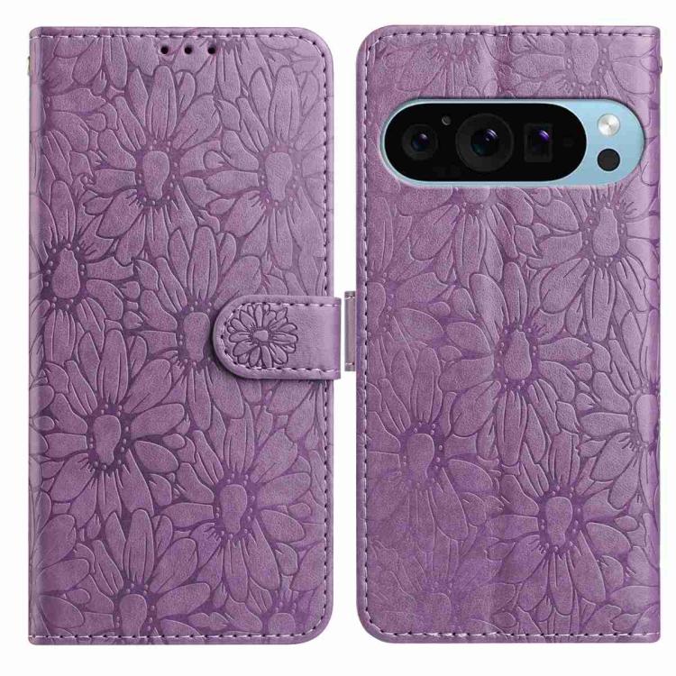 For Google Pixel 10 Pro Daisy Embossed Leather Phone Case(Light Purple) - Google Cases by buy2fix | Online Shopping UK | buy2fix