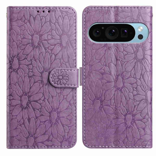 For Google Pixel 10 Pro Daisy Embossed Leather Phone Case(Light Purple) - Google Cases by buy2fix | Online Shopping UK | buy2fix