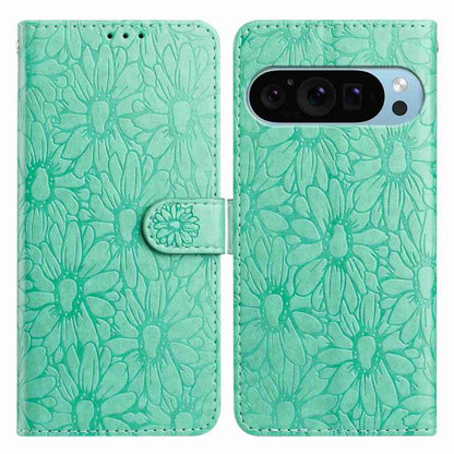 For Google Pixel 10 Pro Daisy Embossed Leather Phone Case(Green) - Google Cases by buy2fix | Online Shopping UK | buy2fix