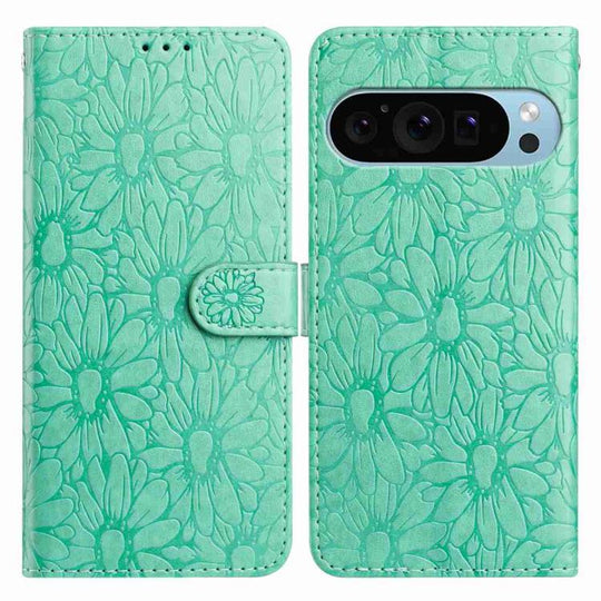 For Google Pixel 10 Pro Daisy Embossed Leather Phone Case(Green)
