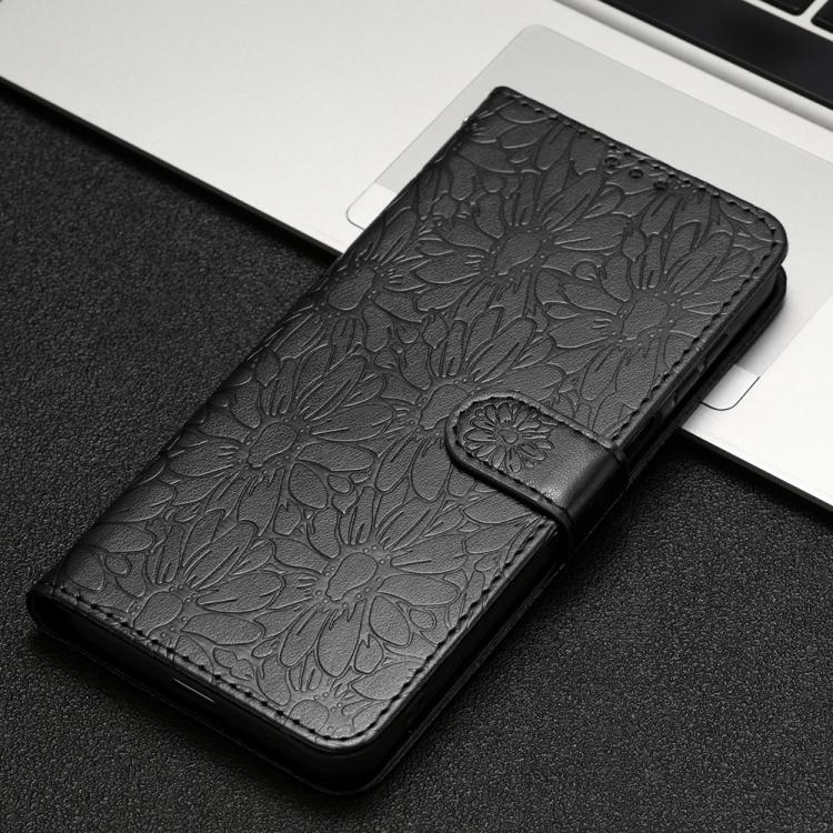 For Google Pixel 10 Pro Daisy Embossed Leather Phone Case(Black) - Google Cases by buy2fix | Online Shopping UK | buy2fix