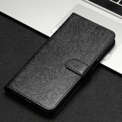 For Google Pixel 10 Pro Daisy Embossed Leather Phone Case(Black) - Google Cases by buy2fix | Online Shopping UK | buy2fix
