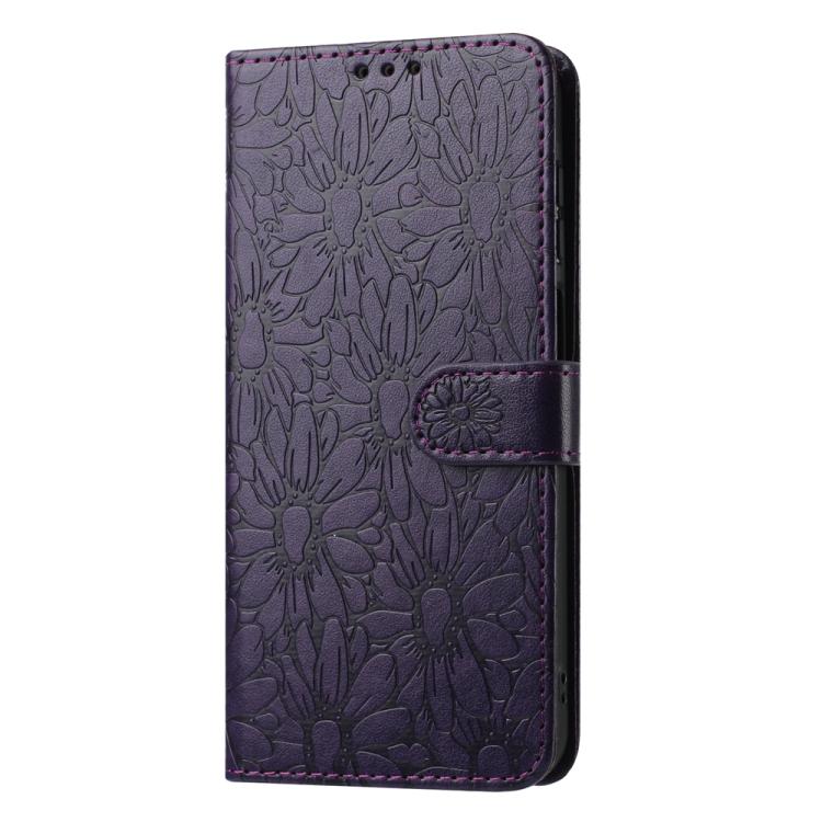 For Google Pixel 10 Pro Daisy Embossed Leather Phone Case(Dark Purple) - Google Cases by buy2fix | Online Shopping UK | buy2fix